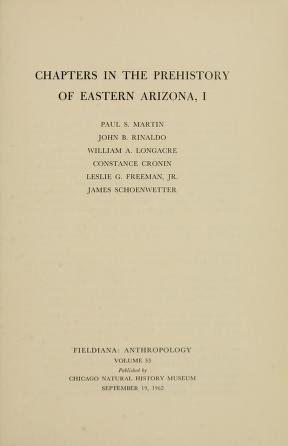 Chapters in the prehistory of Eastern Arizona