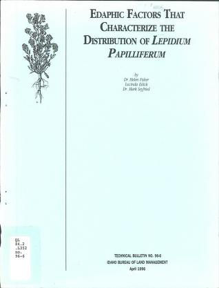 Edaphic factors that characterize the distribution of Lepidium papilliferum : final report