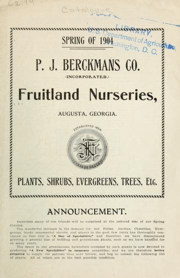 Plants, shrubs, evergreens, trees, etc. : announcement.Spring of 1904