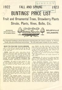 1922 fall and spring 1923 Buntings' price list : fruit and ornamental trees, strawberry plants, shrubs, plants, vines, bulbs, etc.