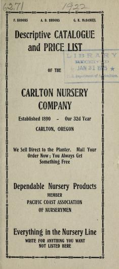 Descriptive catalogue and price list of the Carlton Nursery Company