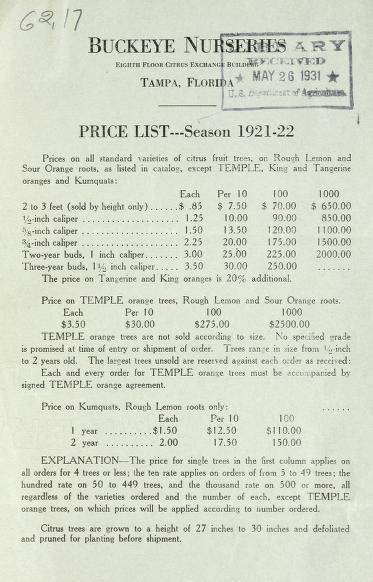 Price list : season 1921-22