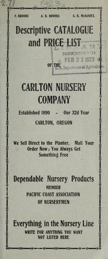 Descriptive catalogue and price list of Carlton Nursery Company.