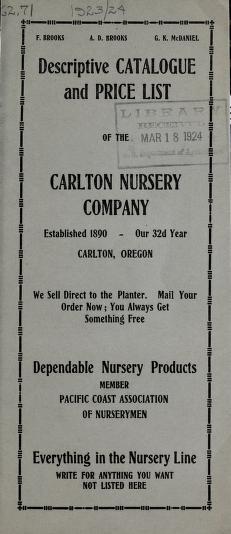 Descriptive catalogue and price list of Carlton Nursery Company.