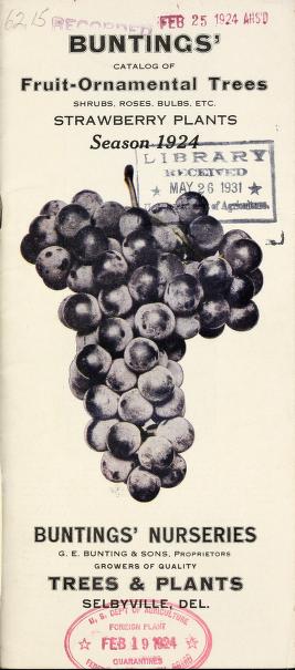 Buntings' catalog of fruit-ornamental trees, shrubs, roses, bulbs, etc., strawberry plants : season 1924