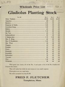 Gladiolus planting stock : wholesale price list
