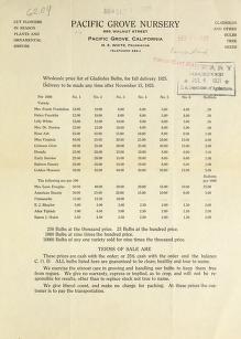 Wholesale price list of gladiolus bulbs for fall 1925 delivery
