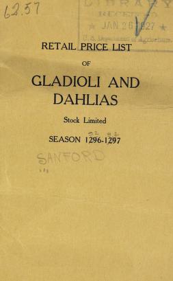 Retail price list of gladioli and dahlias, stock limited : season 1296-1297Season 1926-1927 [corrected]