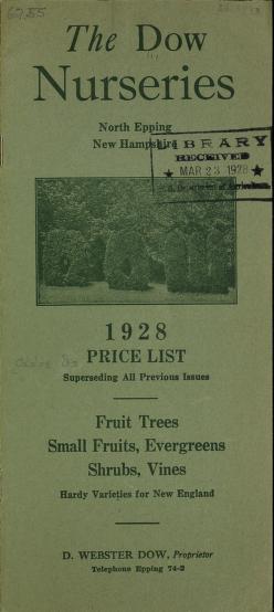 1928 price list superseding all previous issues [of] fruit trees, small fruits, evergreens, shrubs, vines, hardy varieties for New England