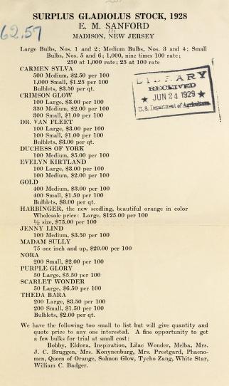 Surplus gladiolus stock, 1928 [price list]