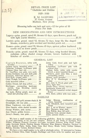 Retail price list of gladioli and dahlias : 1929-1930