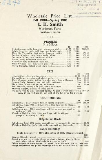 Wholesale price list : fall 1930-spring 1931