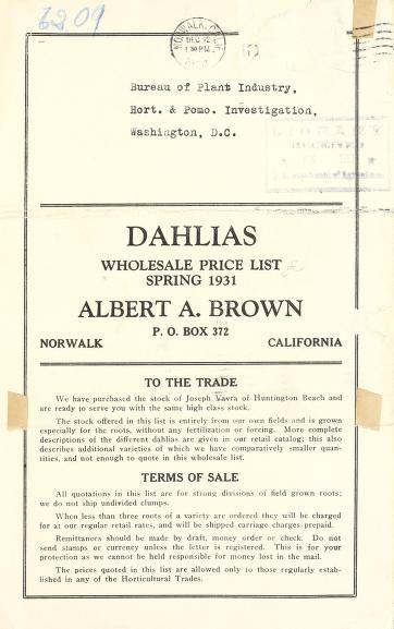 Dahlias : wholesale price list, spring 1931
