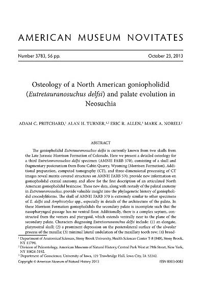 Osteology of a North American goniopholidid (Eutretauranosuchus delfsi) and palate evolution in NeosuchiaEutretauranosuchus osteology and palate evolution
