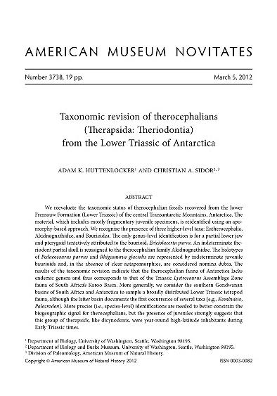 Taxonomic revision of therocephalians (Therapsida, Theriodontia) from the Lower Triassic of AntarcticaTherocephalians from Antarctica