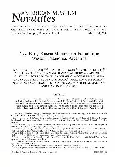 New early Eocene mammalian fauna from western Patagonia, ArgentinaEocene mammals from western Patagonia