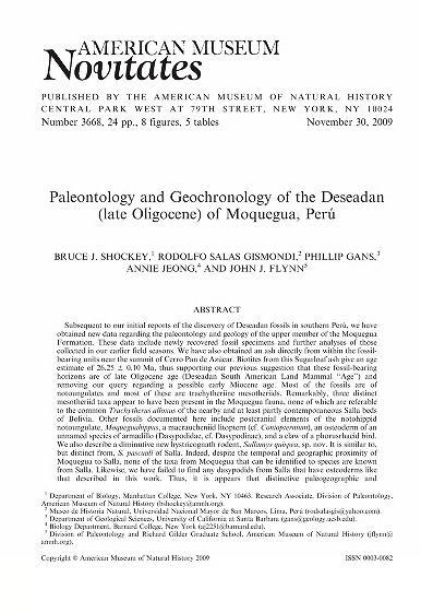 Paleontology and geochronology of the Deseadan (late Oligocene) of Moquegua, PerúDeseadan of Moquegua, Perú