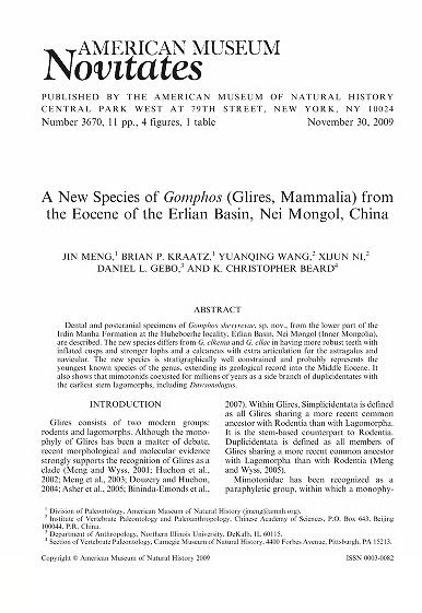 A new species of Gomphos (Glires, Mammalia) from the Eocene of the Erlian Basin, Nei Mongol, China