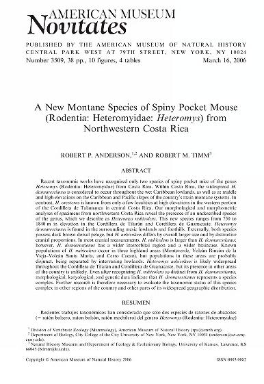 A new montane species of spiny pocket mouse (Rodentia, Heteromyidae, Heteromys) from northwestern Costa RicaCosta Rican spiny pocket mouse