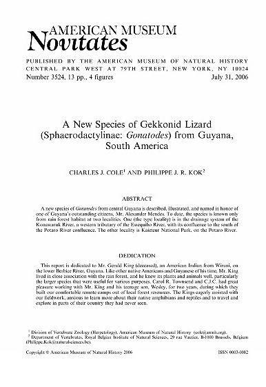 A new species of gekkonid lizard (Sphaerodactylinae, Gonatodes) from Guyana, South AmericaGekkonid lizard from Guyana