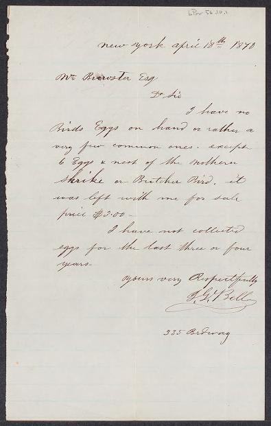 William Brewster correspondence. Senders Bell-Birtwell