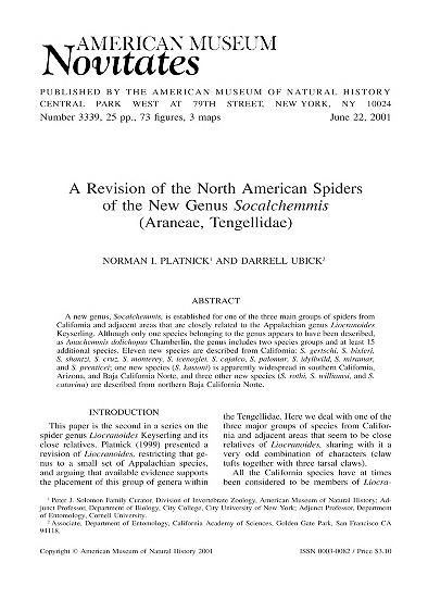 A revision of the North American spiders of the new genus Socalchemmis (Araneae, Tengellidae)