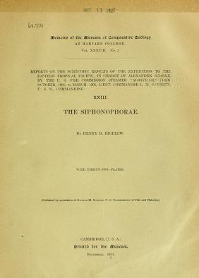 The Siphonophorae / by Henry B. Bigelow.MCZ memoirsMemoirs of the Museum of Comparative Zo©logy at Harvard CollegeMuseum of Comparative Zoology memoirs