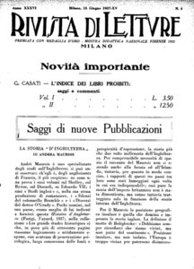 Saggi di nuove pubblicazioni: La storia "d'Inghiletrra" di A. Maurois (Giuseppe Molteni) - Il Settecento musicale in Europa (Flavio Colutta)
