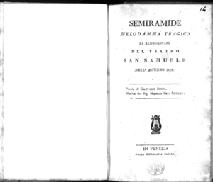 Semiramide : melodramma tragico da rappresentarsi nel Teatro San Samuele nell'autunno 1830