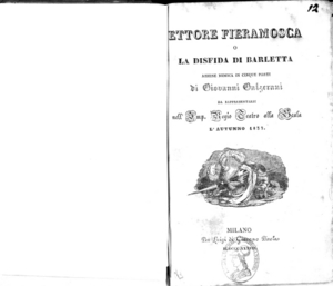 Ettore Fieramosca o La disfida di Barletta : azione mimica in cinque parti
