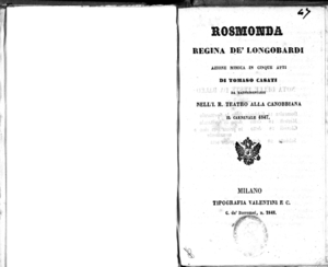 Rosmonda regina de' Longobardi : azione mimica in cinque atti