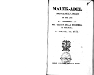 Malek-Adel : melodramma eroico in tre atti