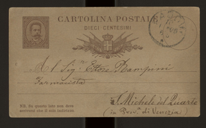 Cartolina postale autografa di G. Meneghini a Ettore Rampini, Padova, 10 gennaio 1885