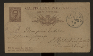 Cartolina postale autografa di G. Meneghini a Ettore Rampini, Padova, 22 - 1885
