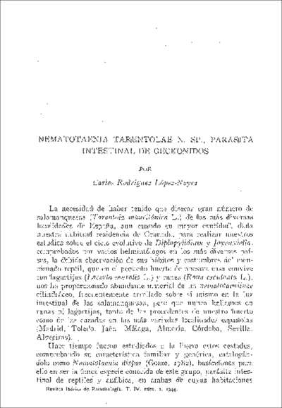Nematotaenia tarentolae n. sp. parásita intestinal de geckonidos
