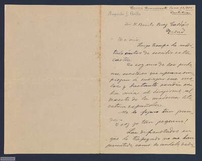 [Carta de Augusto Grillo a Benito Pérez Galdós (28 de enero de 1905, Costa Rica)]