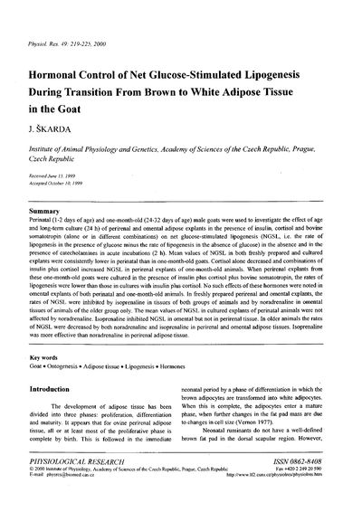 Hormonal control of net glucose-stimulated lipogenesis during transition from brown to white adipose tissue in the goat