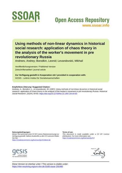 Using methods of non-linear dynamics in historical social research: application of chaos theory in the analysis of the worker's movement in pre revolutionary Russia