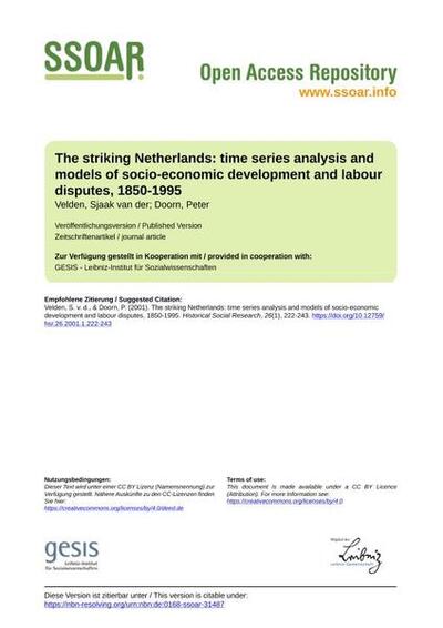 The striking Netherlands: time series analysis and models of socio-economic development and labour disputes, 1850-1995