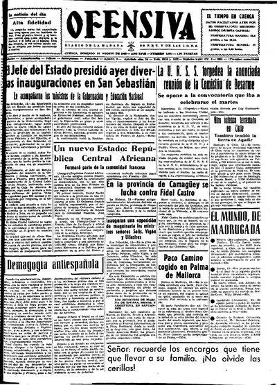 Ofensiva : Bisemanario Nacional-Sindicalista: Año XVIII Número 2881 - 1960 agosto 14