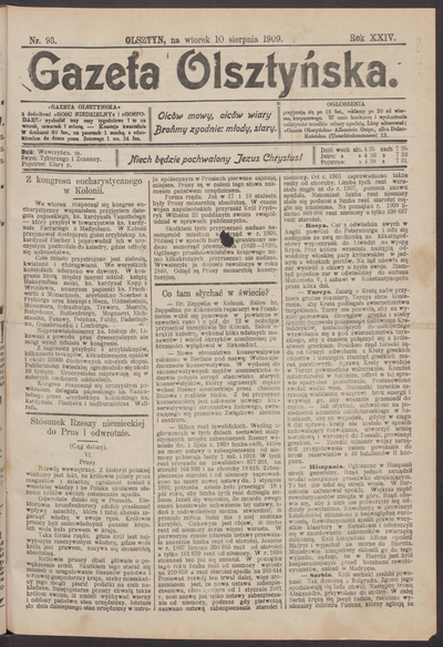 Gazeta Olsztyńska 1909 Nr 93 Europeana 6517