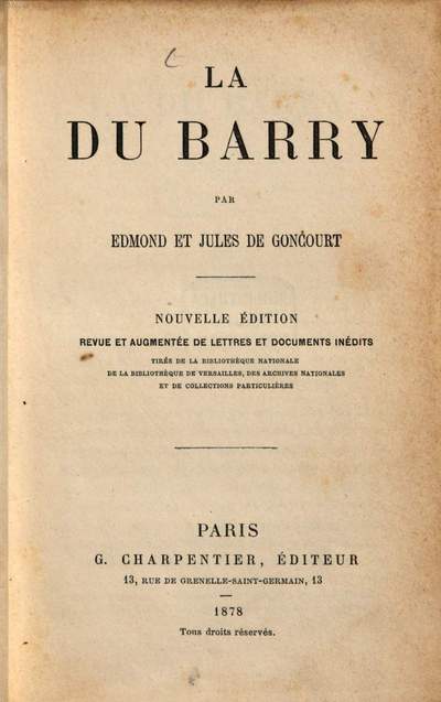 La Du Barry :Par Edmond Et Jules De Goncourt | Europeana