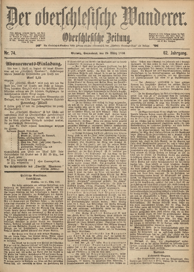 Der Oberschlesische Wanderer, 1890, Jg. 62, Nr. 74 | Europeana