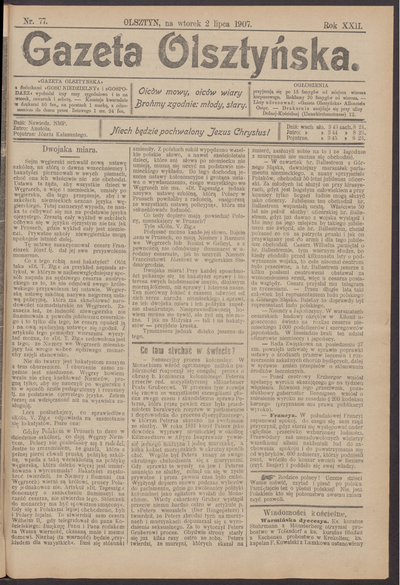 Gazeta Olsztyńska 1907 Nr 77 Europeana 4816