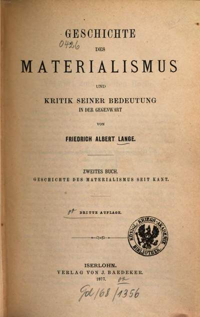 Geschichte Des Materialismus Und Kritik Seiner Bedeutung In Der Gegenwart Geschichte Des