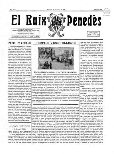 El Baix Penedès : setmanari autonomista: Any 31, Núm. 1558 (22 feb ...