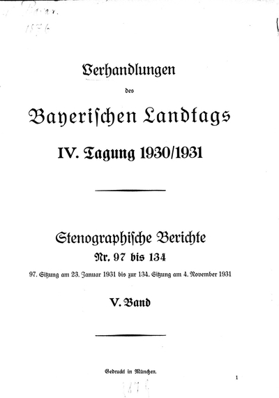 Verhandlungen Des Bayerischen Landtags. Stenographische Berichte. 1930/ ...