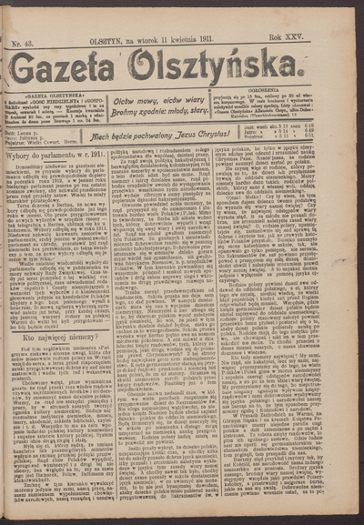 Gazeta Olsztyńska 1911 Nr 43 Europeana 5866