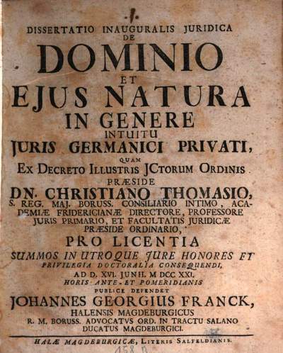 Diss. inaug.œ de dominio et eius natura in genere ... | Europeana