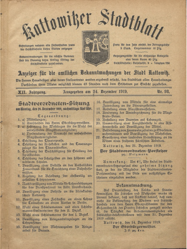 Kattowitzer Stadtblatt, 1919, Jg. 12, nr 98 | Europeana